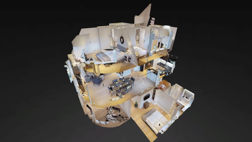 Bild eine Matterport 3D Modell eines Ferienhauses in Wenningstedt auf Sylt. Matterport Technologie auf Sylt angewendet für eine virtuelle Tour durch ein Ferienhaus